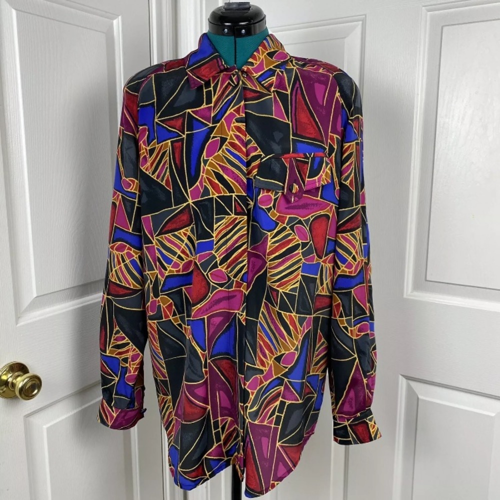 Vintage Worthington Women’s Blouse Top Tunic Color Block 80s 90s Size 10T Tall